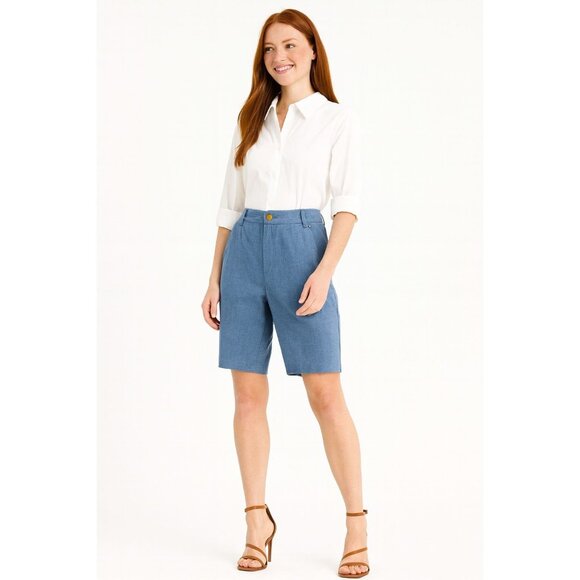 NWT Choosy Size 4 Womens Chambray Bermuda Shorts Blue - Picture 1 of 12